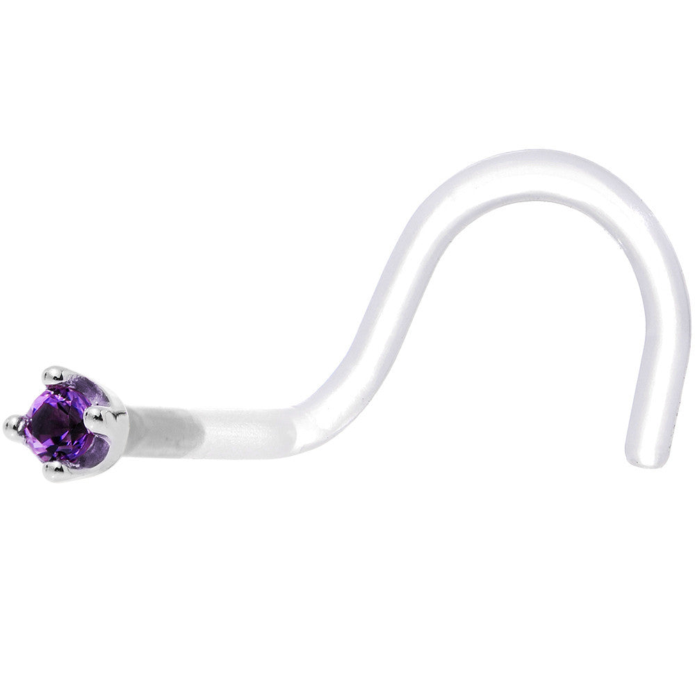 18G 1/4 White Gold 1.5mm Genuine Amethyst Bioplast Nose Ring | NOSE RING Screw | Wiccan Center