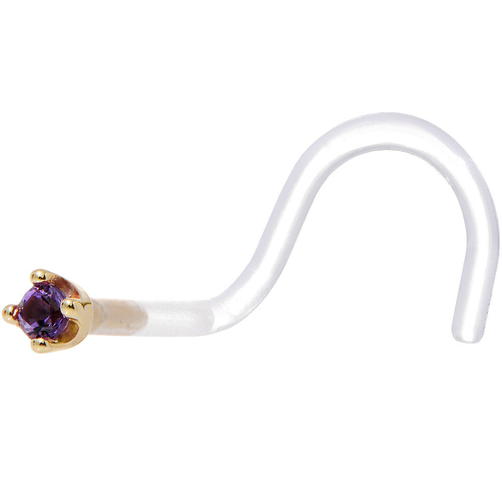 18G 1/4 Yellow Gold 1.5mm Genuine Amethyst Bioplast Nose Ring | NOSE RING Screw | Wiccan Center