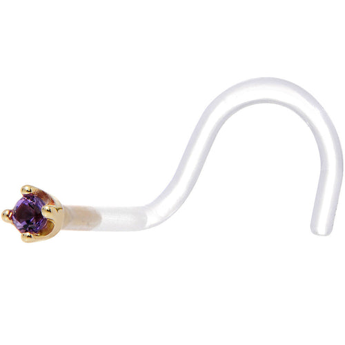 18G 1/4 Yellow Gold 1.5mm Genuine Amethyst Bioplast Nose Ring | NOSE RING Screw | Wiccan Center