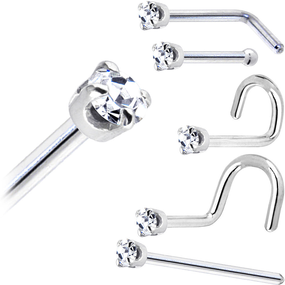 Solid 18K White Gold 1.5mm Genuine Diamond Nose Ring | NOSE RING Right | Wiccan Center