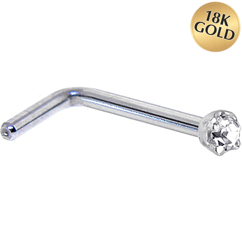 Solid 18K White Gold 1.5mm Genuine Diamond Nose Ring | NOSE RING Right | Wiccan Center