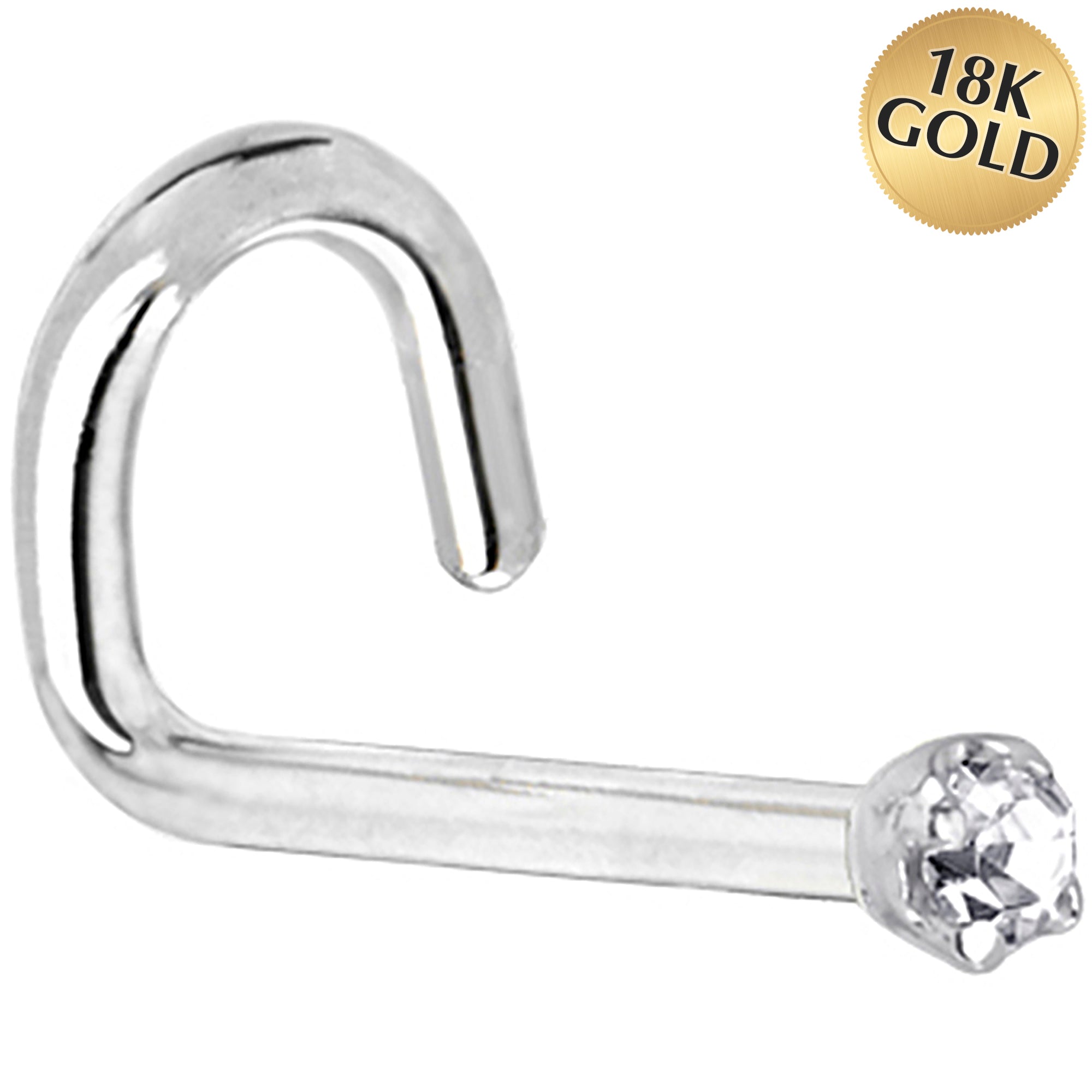 Solid 18K White Gold 1.5mm Genuine Diamond Nose Ring | NOSE RING Right | Wiccan Center