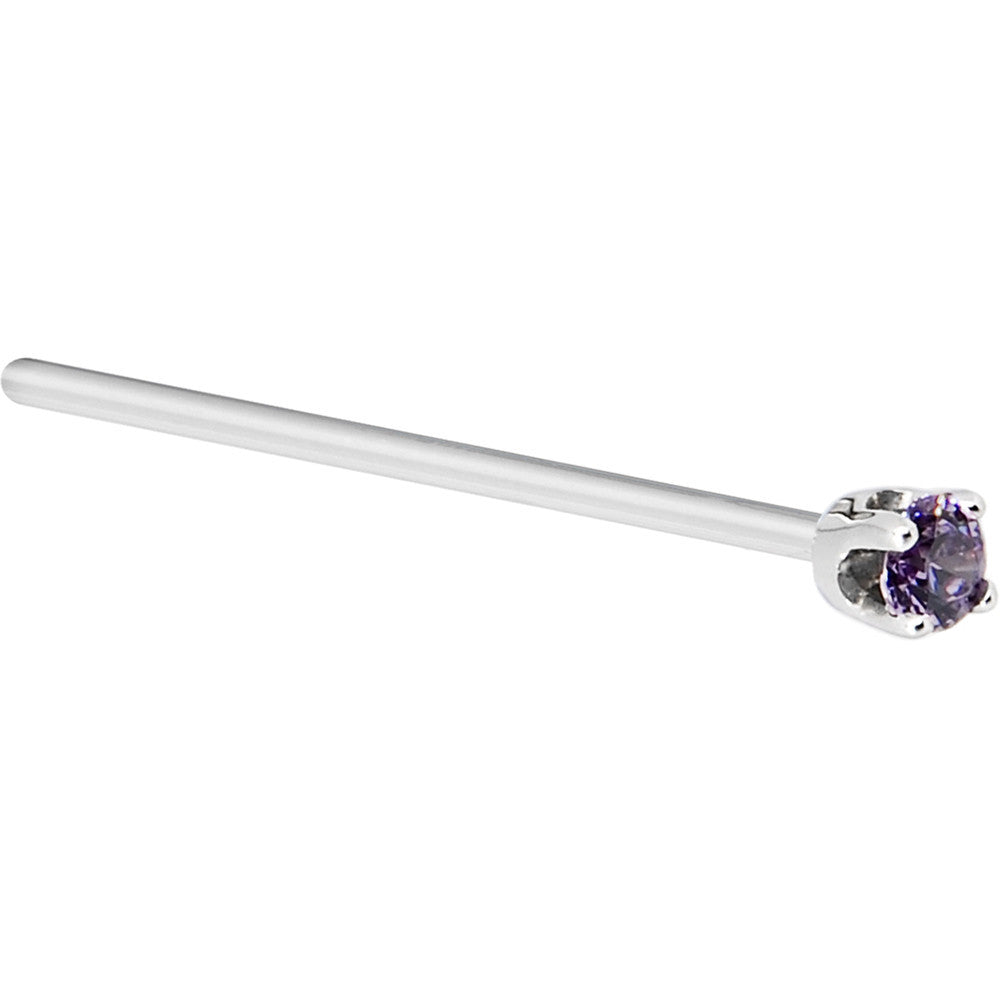 Solid 14K White Gold 2mm Amethyst Cubic Zirconia Nose Ring | NOSE BONE | Wiccan Center