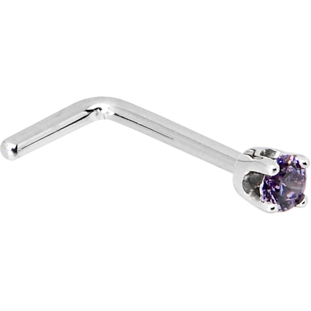 Solid 14K White Gold 2mm Amethyst Cubic Zirconia Nose Ring | NOSE BONE | Wiccan Center