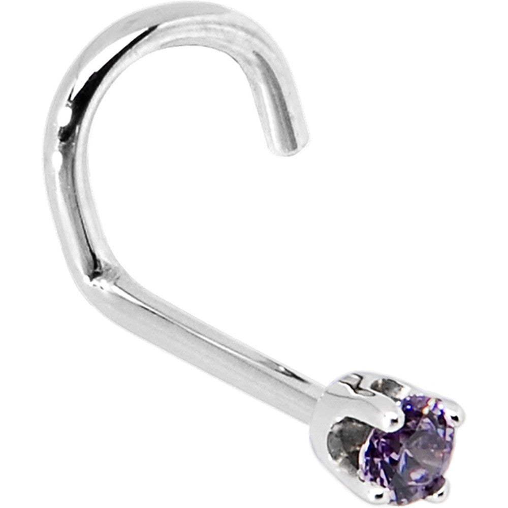 Solid 14K White Gold 2mm Amethyst Cubic Zirconia Nose Ring | NOSE BONE | Wiccan Center