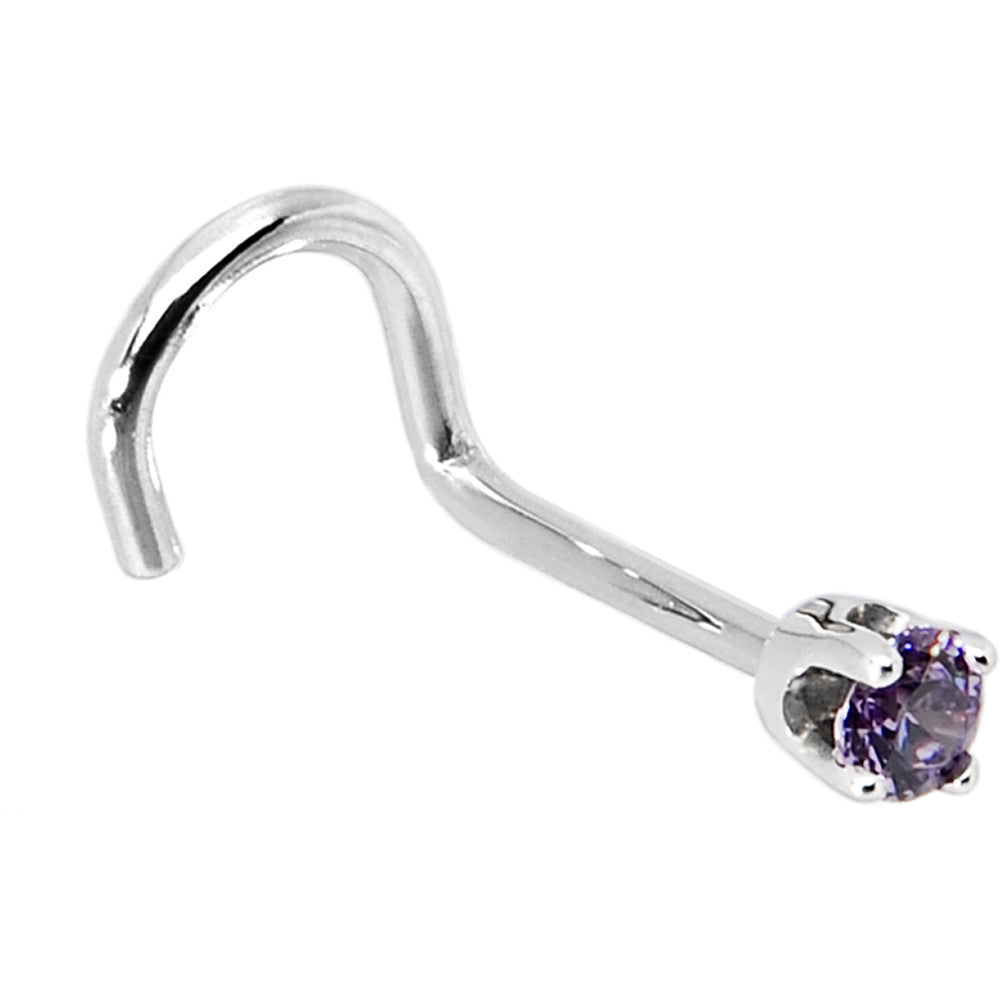 Solid 14K White Gold 2mm Amethyst Cubic Zirconia Nose Ring | NOSE BONE | Wiccan Center