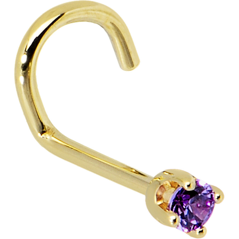 Solid 14K Yellow Gold 2mm Amethyst Cubic Zirconia Nose Ring | NOSE BONE | Wiccan Center