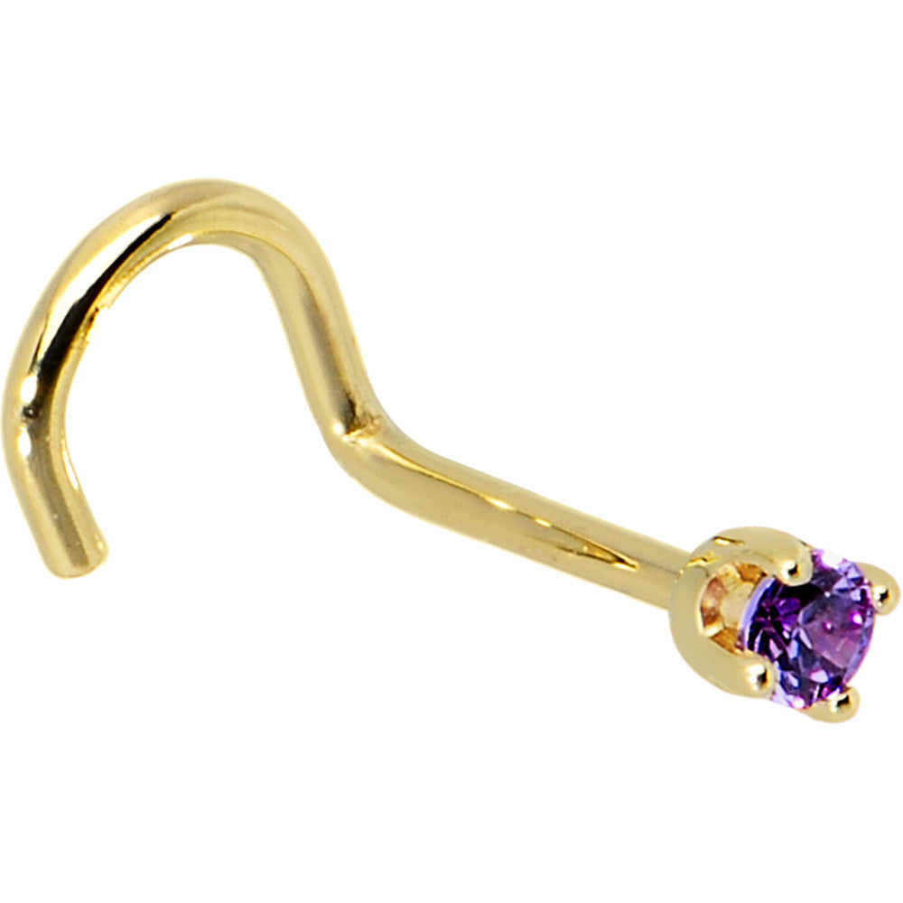 Solid 14K Yellow Gold 2mm Amethyst Cubic Zirconia Nose Ring | NOSE BONE | Wiccan Center