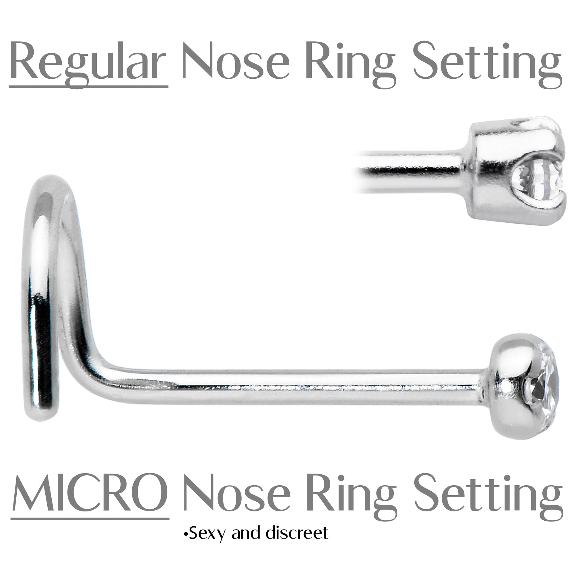 14k Solid White Gold Genuine 1.5mm Diamond Micro Nose Ring | NOSE RING Screw | Wiccan Center