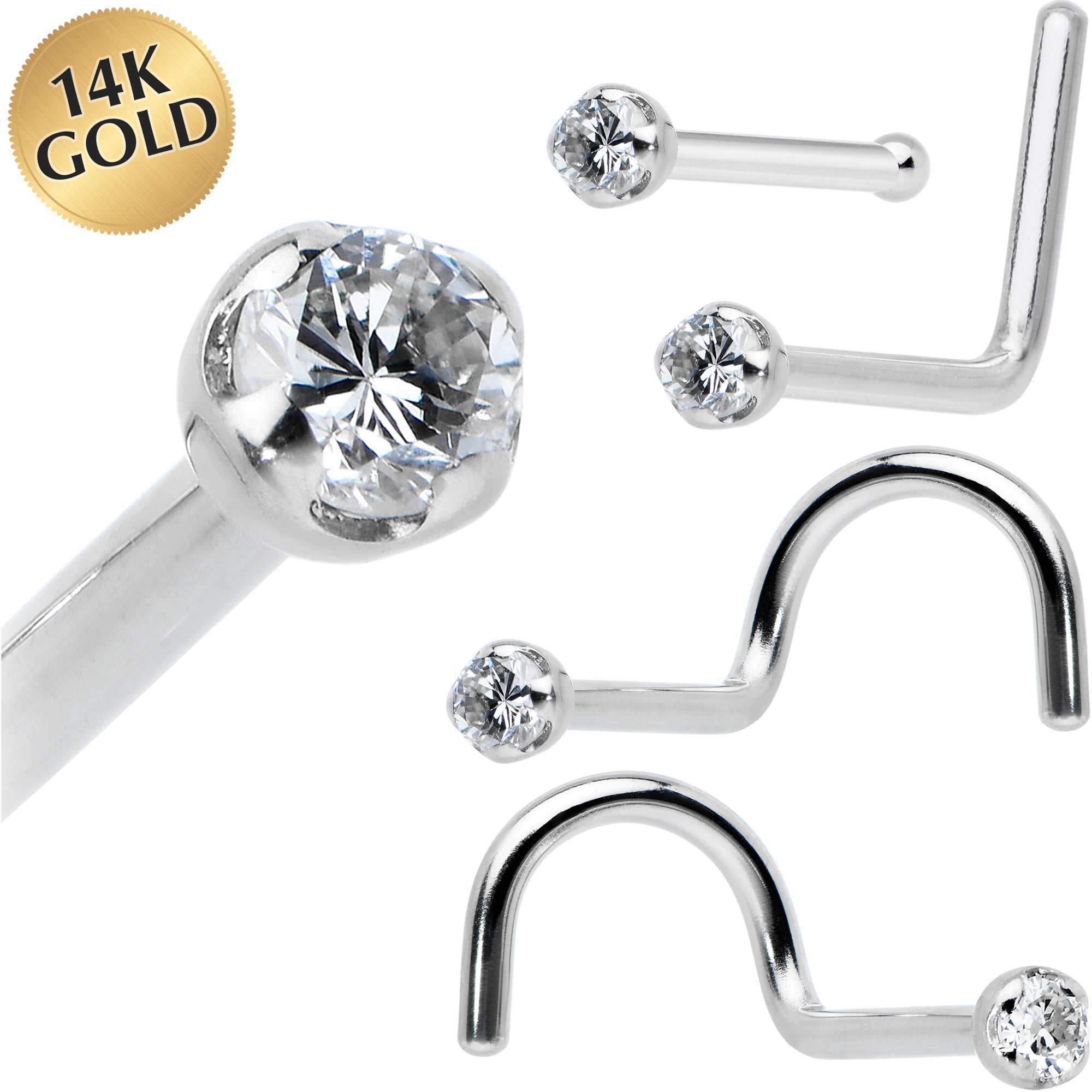 14k Solid White Gold Genuine 1.5mm Diamond Micro Nose Ring | NOSE RING Screw | Wiccan Center
