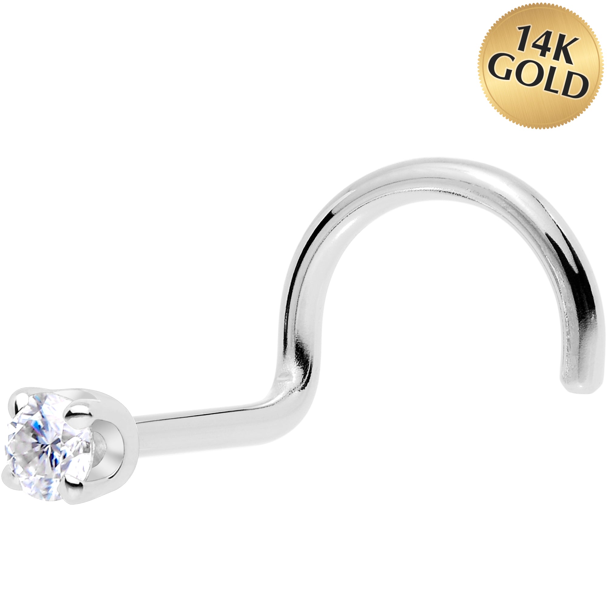 Solid 14K White Gold 2mm Genuine Diamond Nose Ring | NOSE RING Screw | Wiccan Center