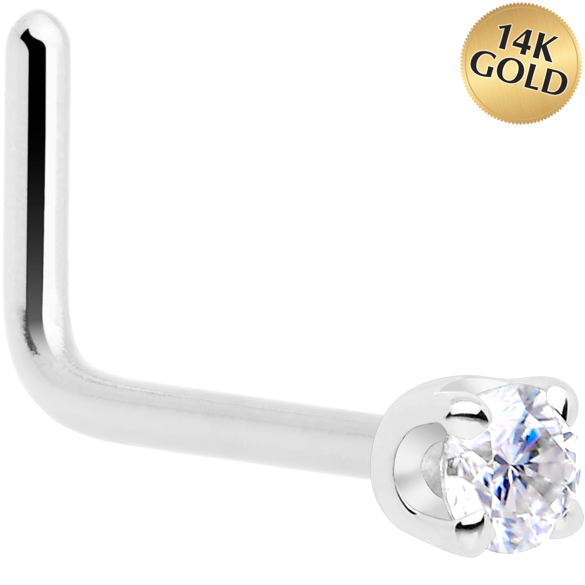 Solid 14K White Gold 2mm Genuine Diamond Nose Ring | NOSE RING Screw | Wiccan Center