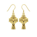 Modern Celtic Knotwork Cross Solid Gold Earrings GER1381 Elegant Ornate Jewelry Gift