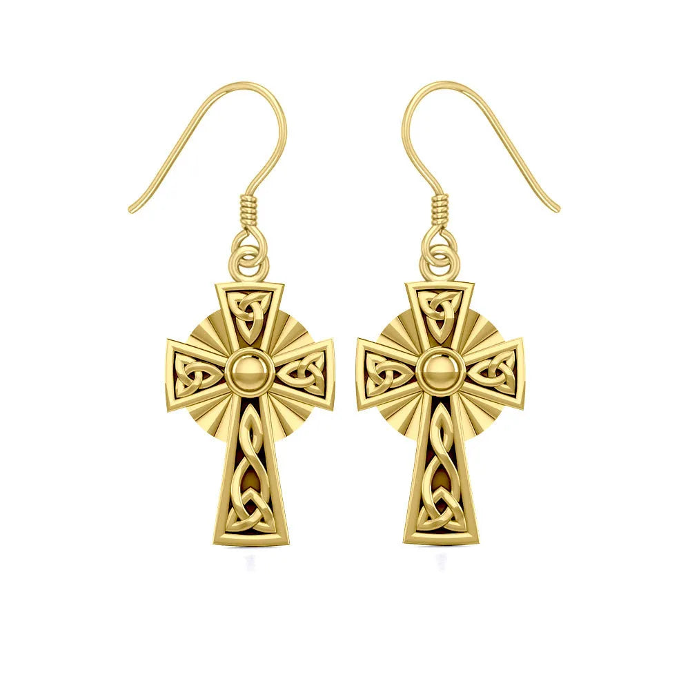 Modern Celtic Knotwork Cross Solid Gold Earrings GER1381 Elegant Ornate Jewelry Gift