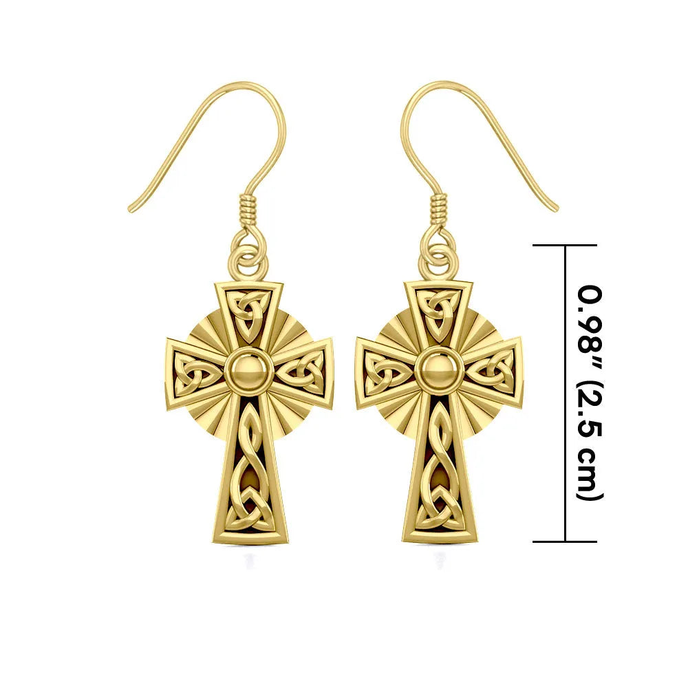 Modern Celtic Knotwork Cross Solid Gold Earrings GER1381 Elegant Ornate Jewelry Gift
