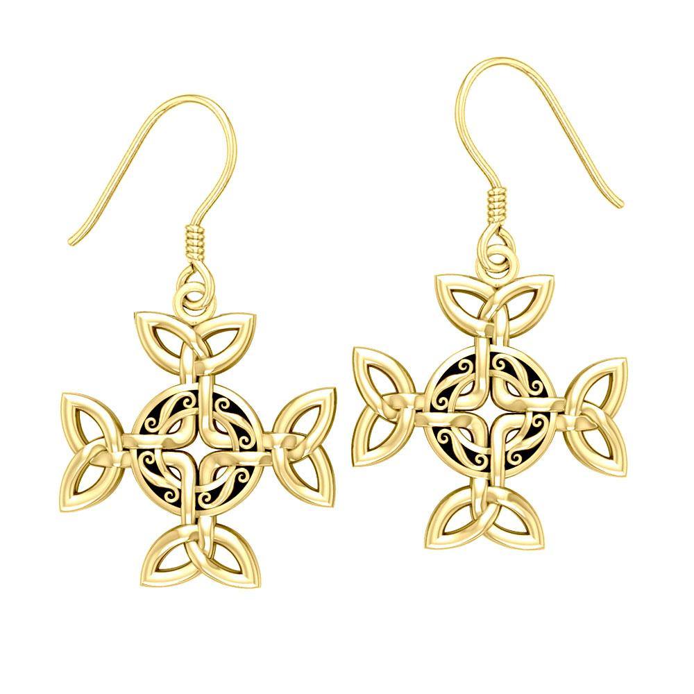 Celtic Knotwork Cross Solid Gold Earrings GER710 Elegant Celtic Jewelry With Intricate Eternal Knot Design For Women