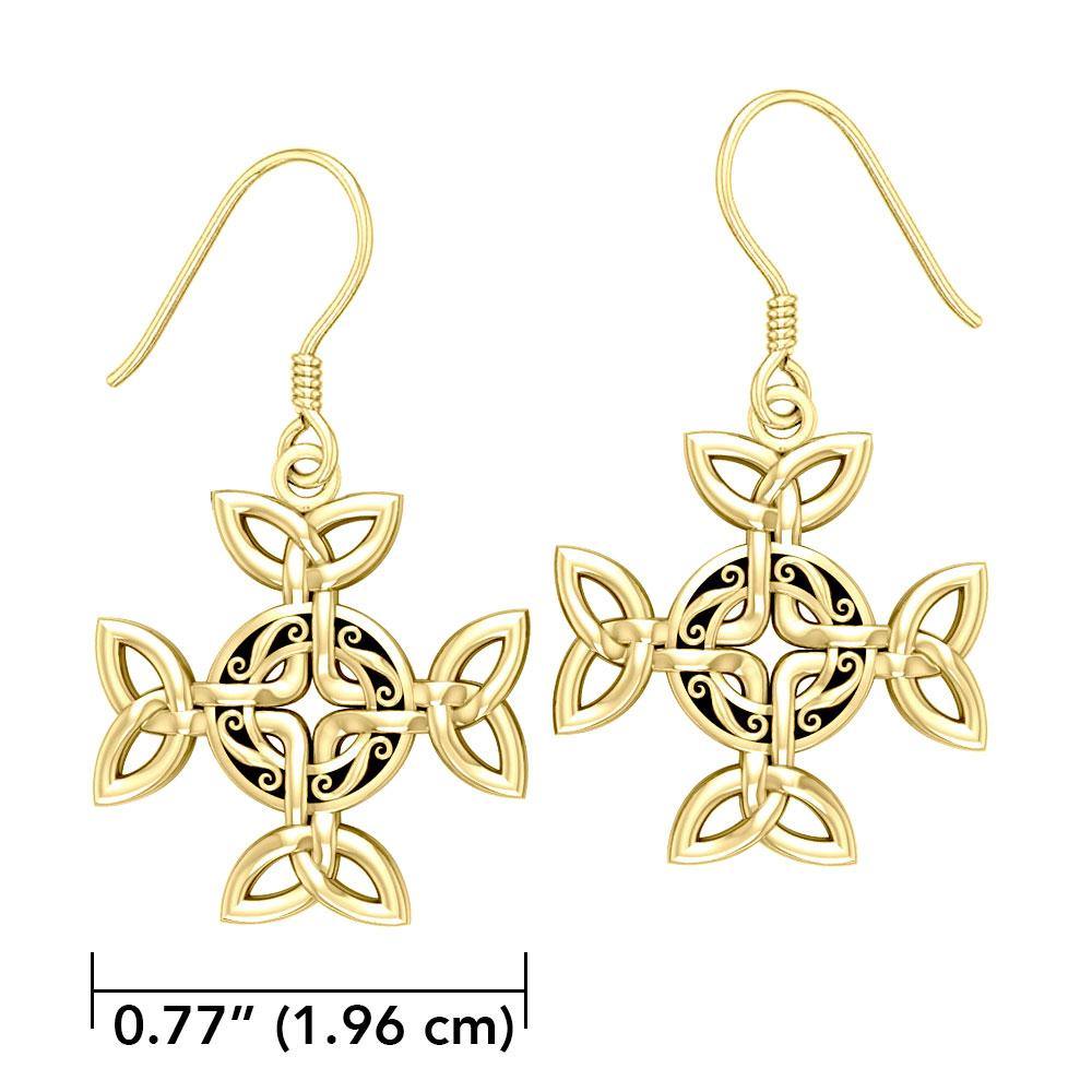 Celtic Knotwork Cross Solid Gold Earrings GER710 Elegant Celtic Jewelry With Intricate Eternal Knot Design For Women