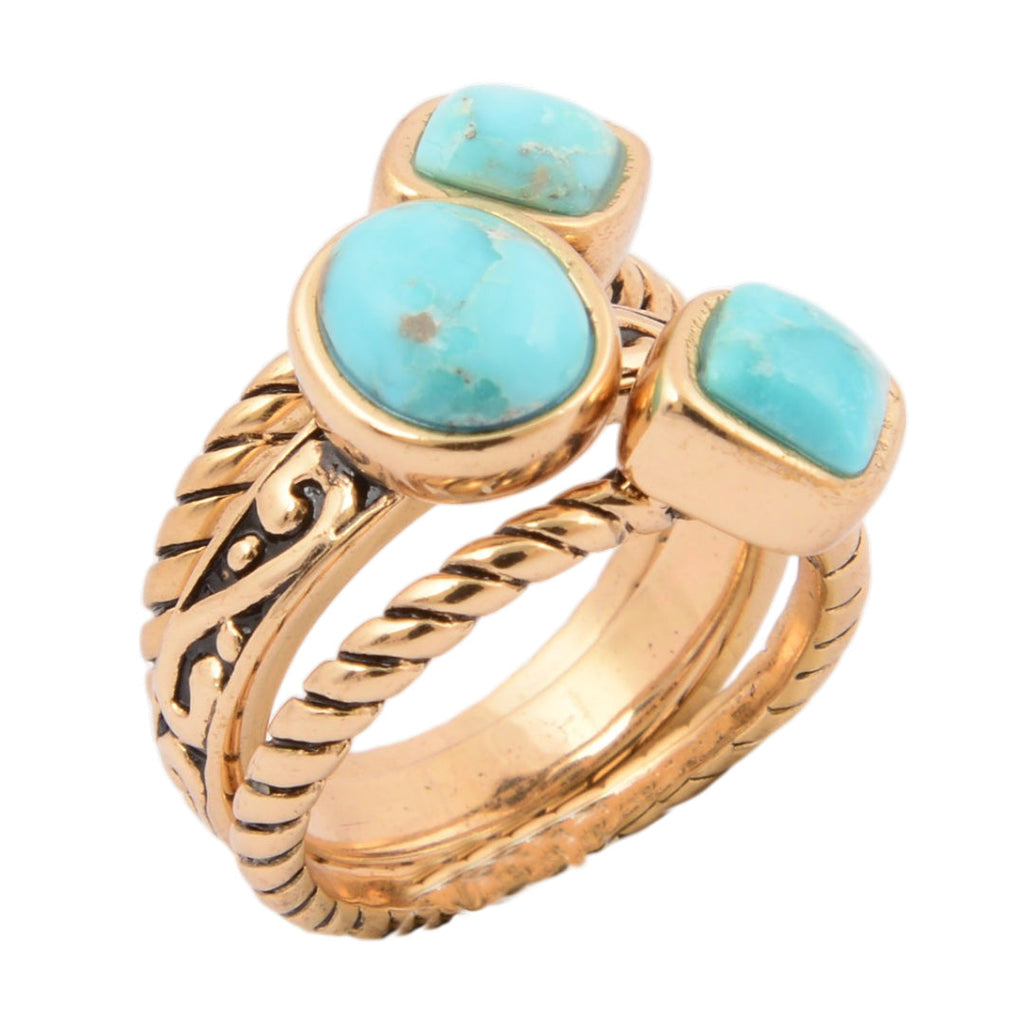 Multi-Shape Blue Turquoise and Golden Trio Ring Set | Rings | Wiccan Center