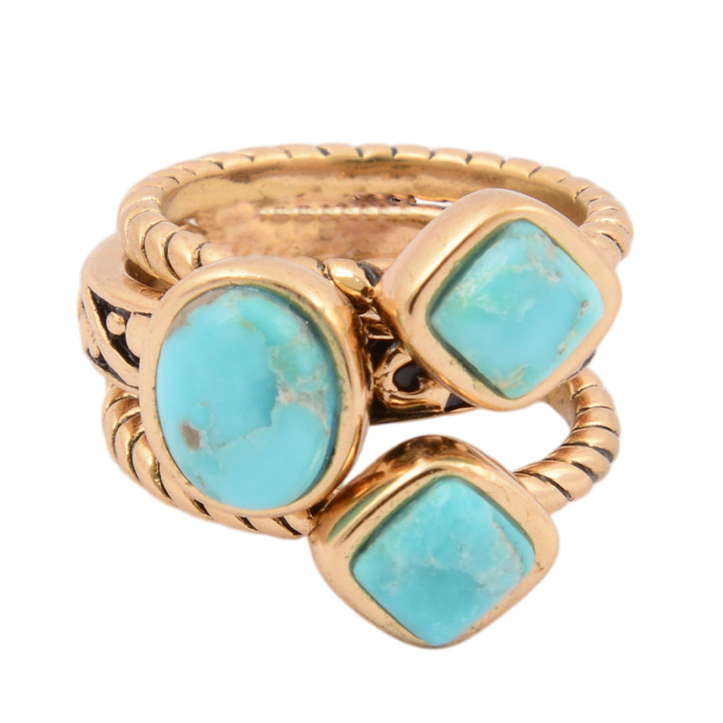 Multi-Shape Blue Turquoise and Golden Trio Ring Set | Rings | Wiccan Center