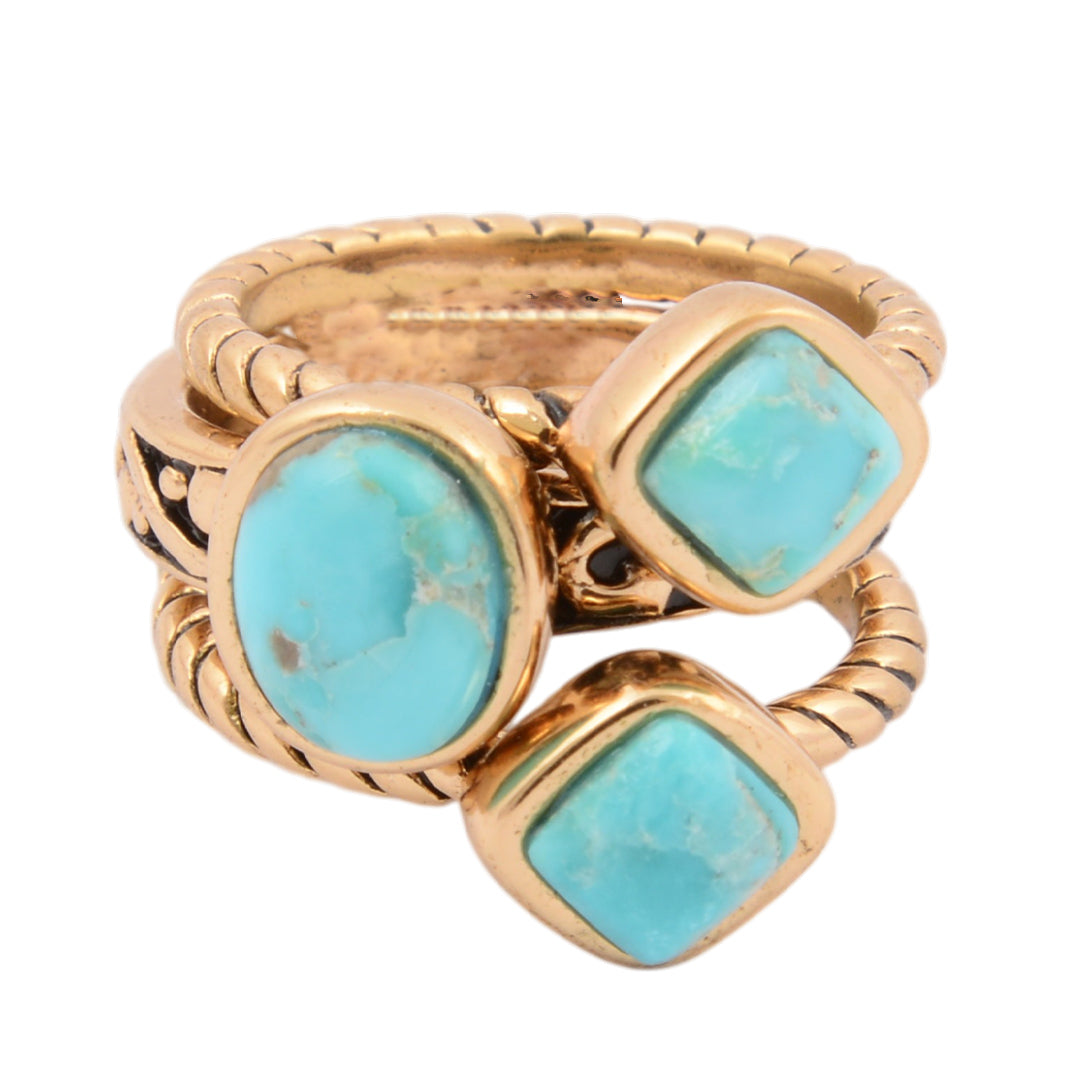 Multi-Shape Blue Turquoise and Golden Trio Ring Set | Rings | Wiccan Center