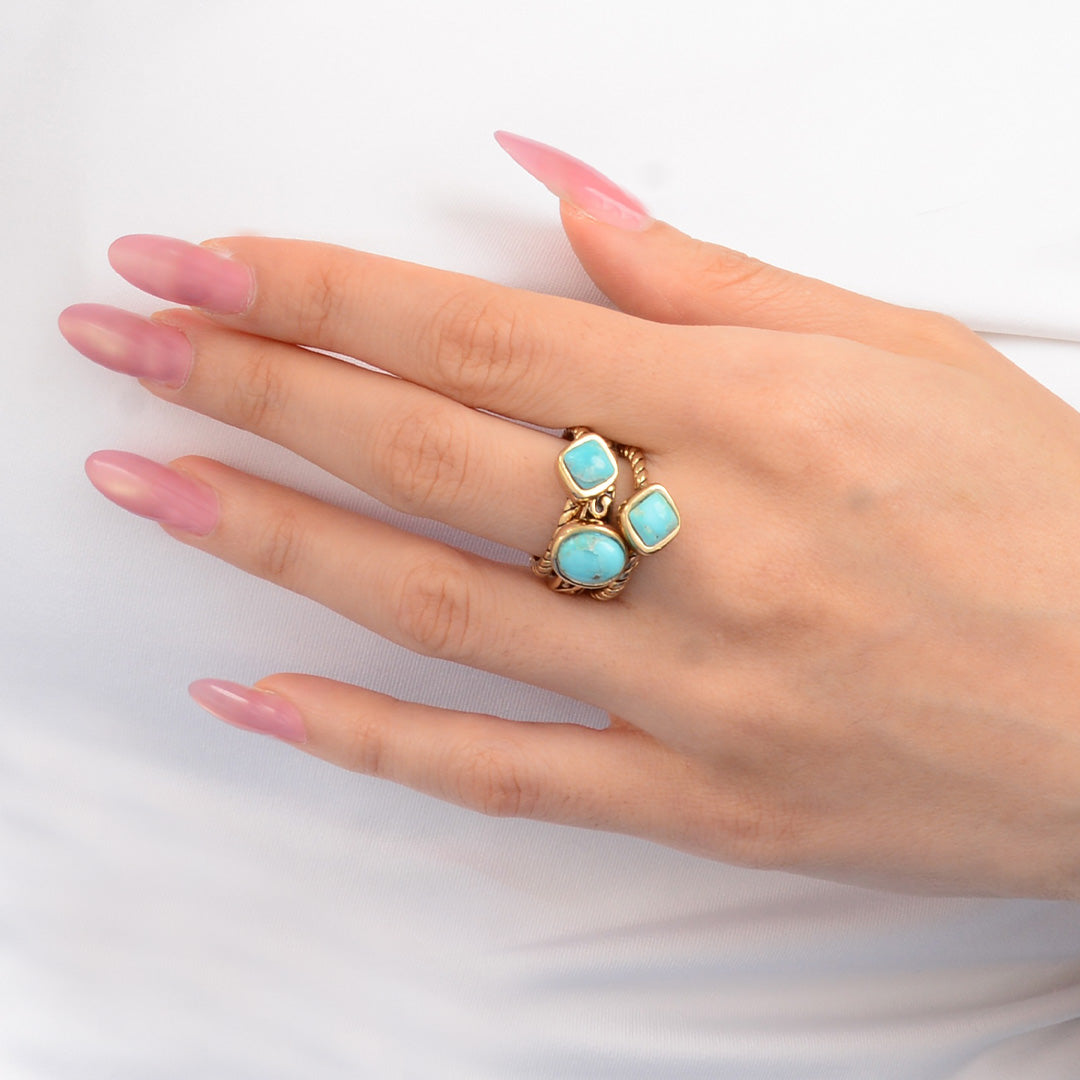 Multi-Shape Blue Turquoise and Golden Trio Ring Set | Rings | Wiccan Center