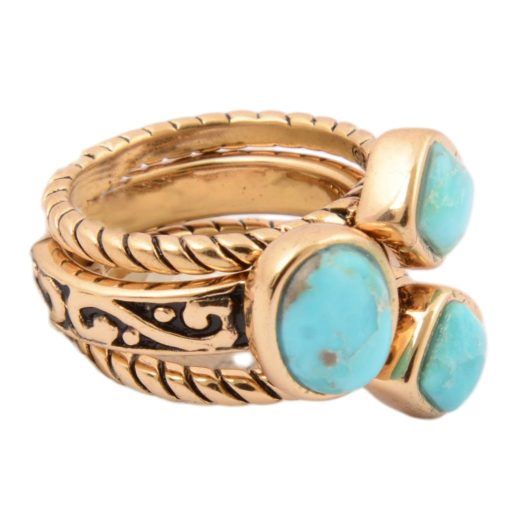 Multi-Shape Blue Turquoise and Golden Trio Ring Set | Rings | Wiccan Center