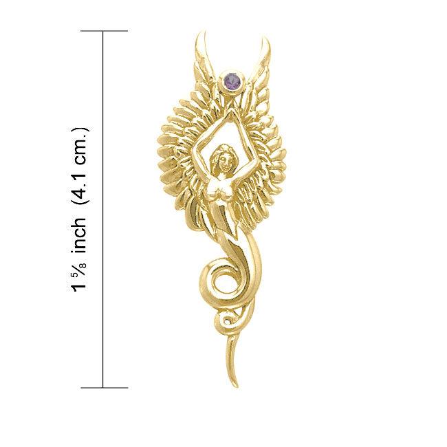 Captured by the Grace of the Angel Phoenix ~ Sterling  Solid Gold Jewelry Pendant with Gemstone GPD3266
