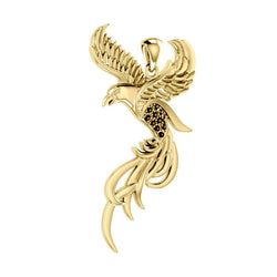 Soar to the Heavens Flying Phoenix Solid Gold Pendant with Gems GPD3591 | Pendant | Wiccan Center