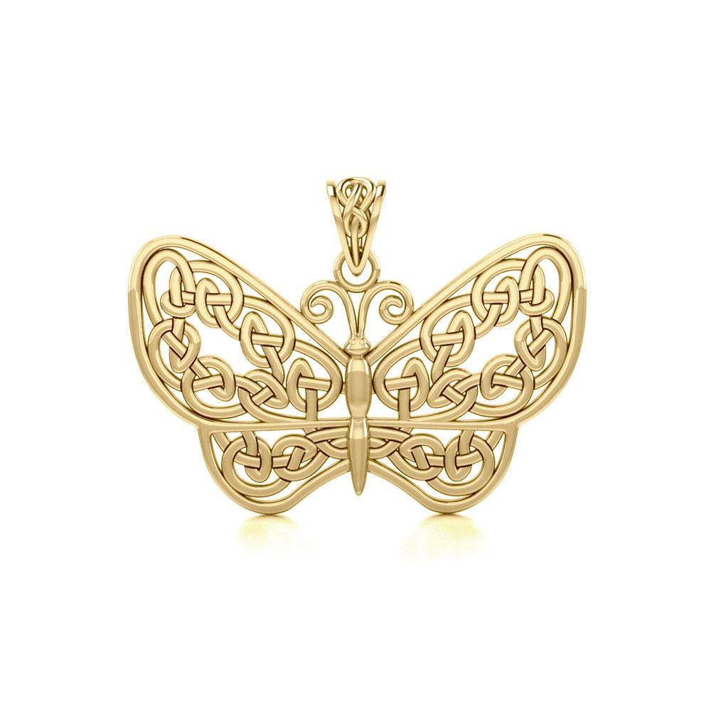 Celtic Butterfly Solid Gold Pendant GPD4119 Symbol of Transformation and Renewal Jewelry