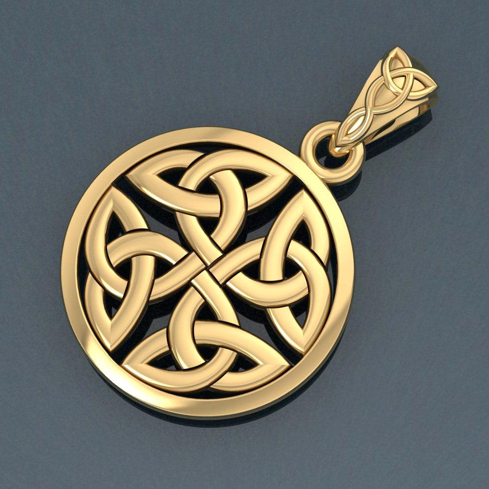 Celtic Trinity Quaternary Knot Solid Gold Pendant GPD4637 14K Gold Jewelry Gift For All Occasions