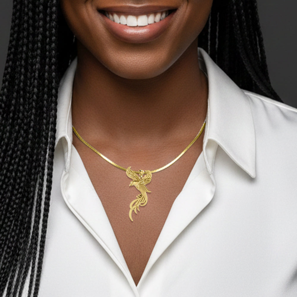 Soar to the Heavens Flying Phoenix Pendant in Solid 14K Gold GPD5072 Elegant Statement Necklace Jewelry Gift For Her