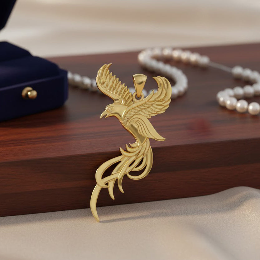Soar to the Heavens Flying Phoenix Pendant in Solid 14K Gold GPD5072 Elegant Statement Necklace Jewelry Gift For Her