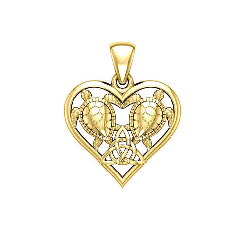 14K Yellow Gold Sea Turtles with Celtic Triquetra in Heart Pendant GPD5211 | Pendant | Wiccan Center