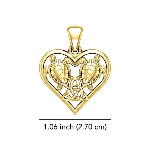 14K Yellow Gold Sea Turtles with Celtic Triquetra in Heart Pendant GPD5211 | Pendant | Wiccan Center