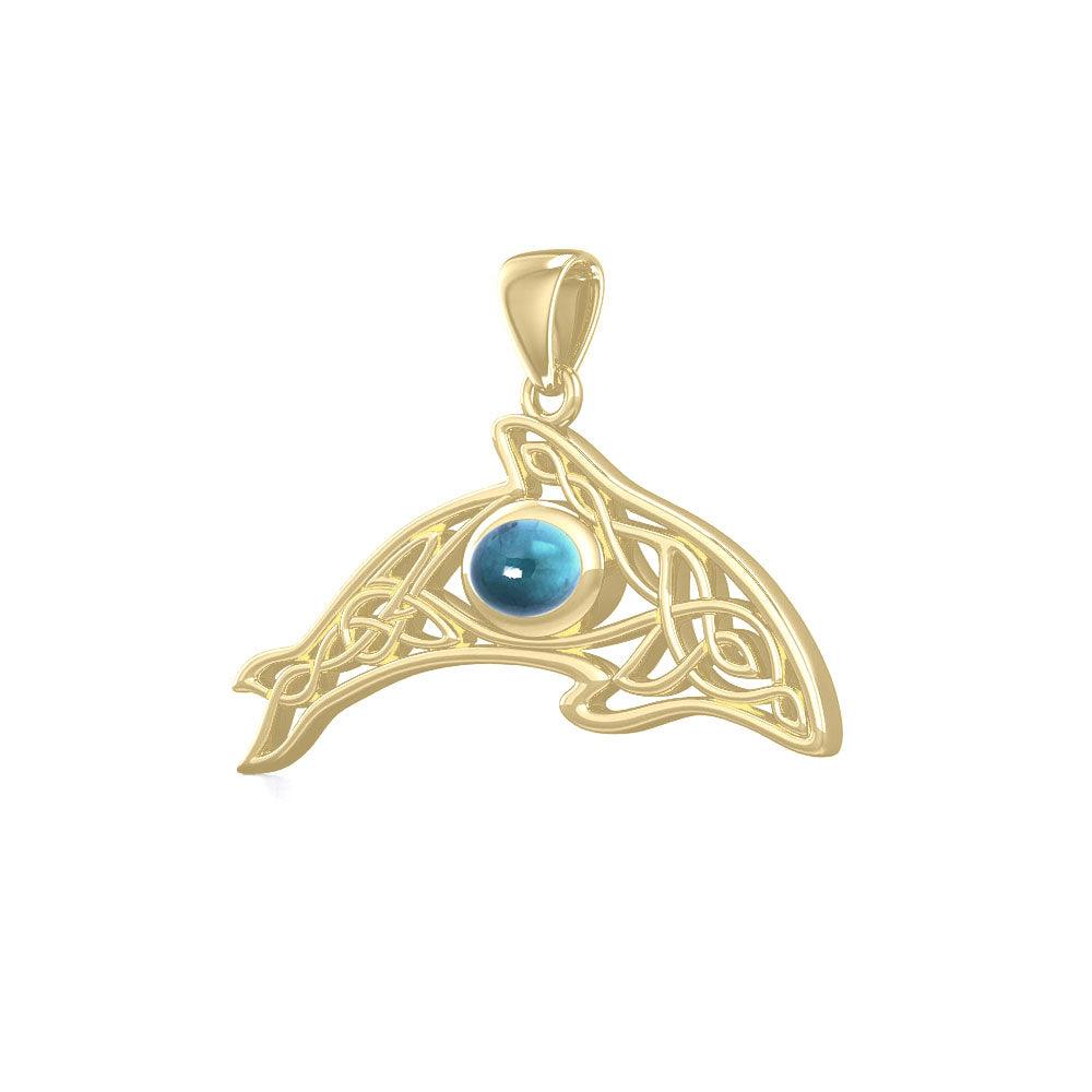 A gift of solitude ~ Solid Gold Celtic Whale  Pendant with Gem GPD5694