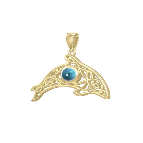 A gift of solitude ~ Solid Gold Celtic Whale Pendant with Gem GPD5694 | Pendant | Wiccan Center