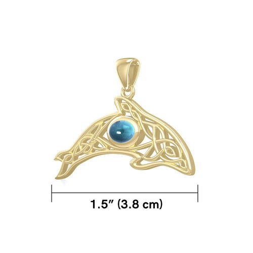 A gift of solitude ~ Solid Gold Celtic Whale Pendant with Gem GPD5694 | Pendant | Wiccan Center