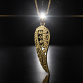 Celtic Angel Wing with Rune Symbols Solid Gold Pendant