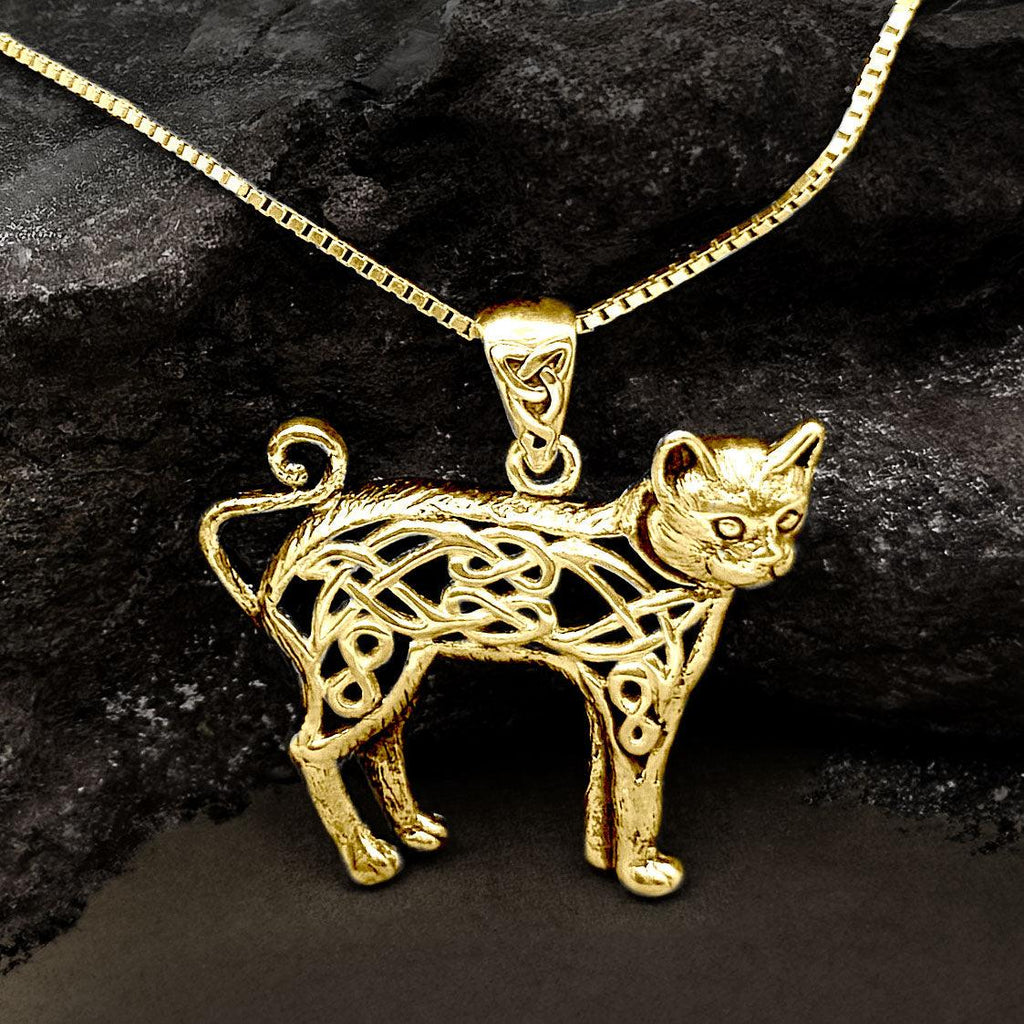 Celtic Cat Solid Gold Pendant