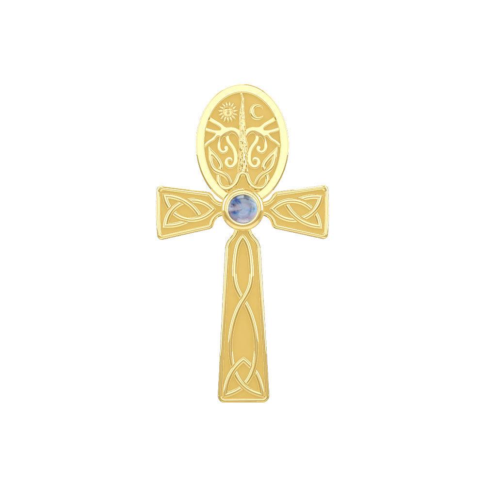 Celtic Ankh Tree of Life 14 K Solid Gold Pendant with Gem GPD5813