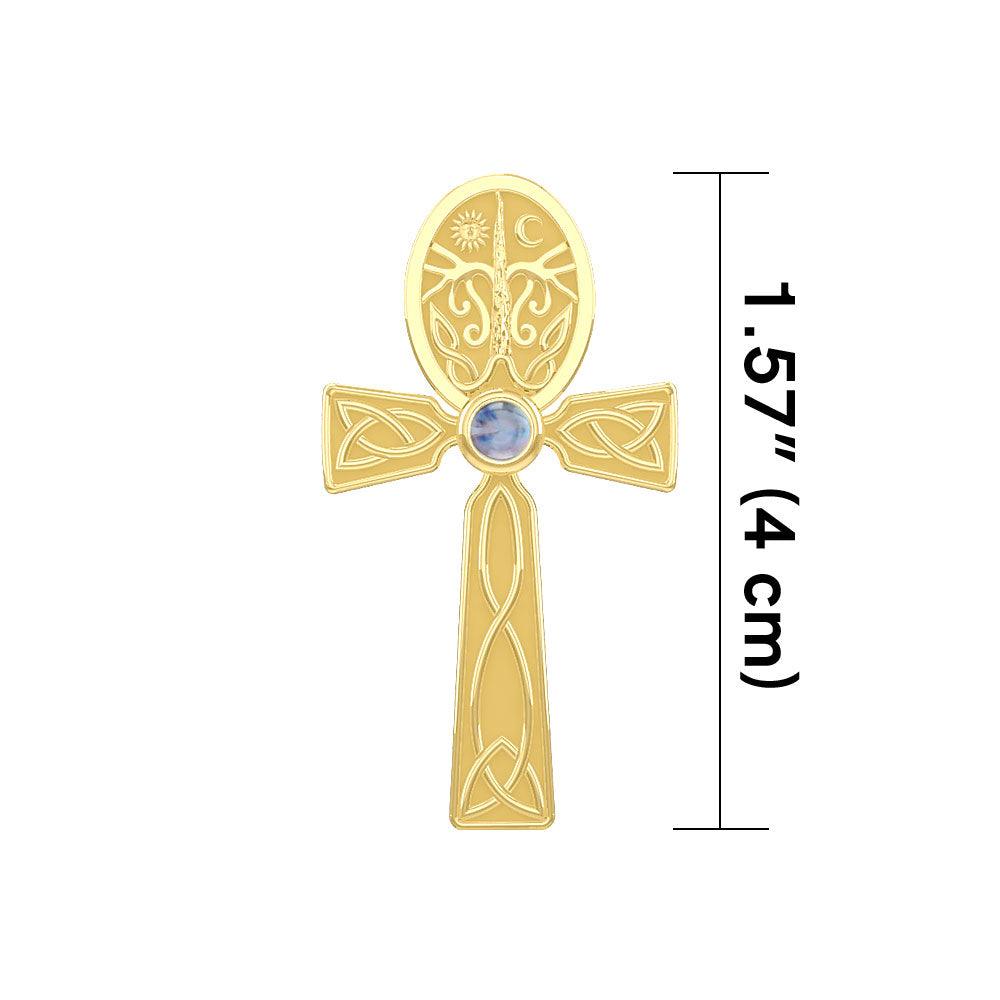Celtic Ankh Tree of Life 14 K Solid Gold Pendant with Gem GPD5813