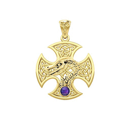 Dragon with Celtic Cross 14K Yellow Gold Pendant GPD5818 | Pendant | Wiccan Center
