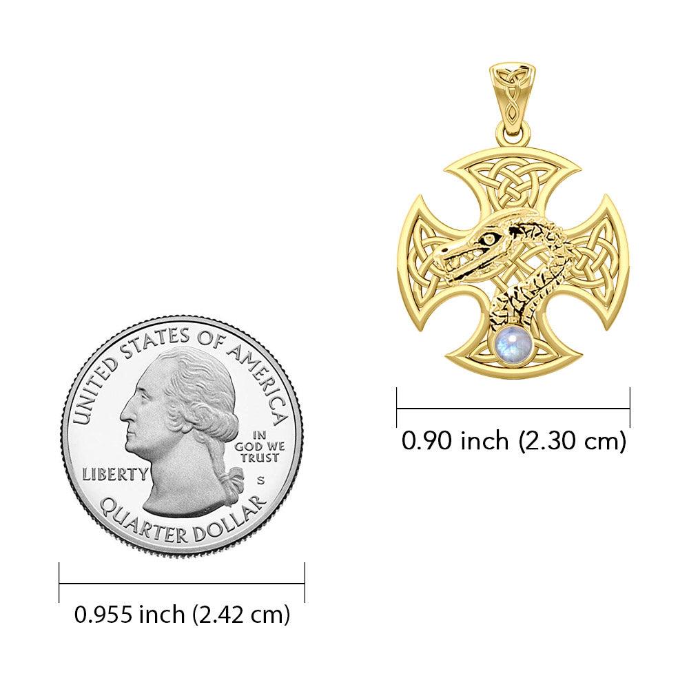 Dragon with Celtic Cross 14K Yellow Gold Pendant GPD5818
