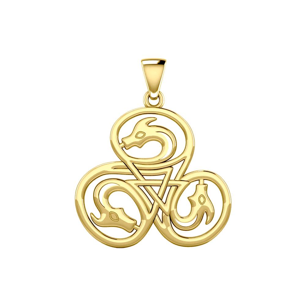 Dragon with Triskele Solid Yellow Gold Pendant GPD5819