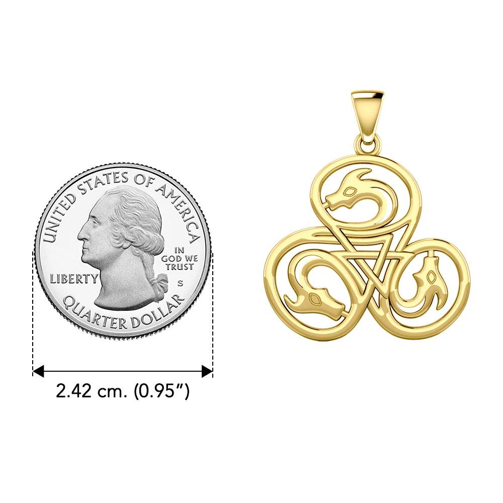 Dragon with Triskele Solid Yellow Gold Pendant GPD5819