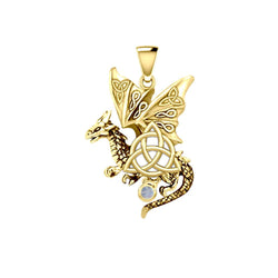 Dragon with Triquetra 14K Yellow Gold Pendant GPD5821 | Pendant | Wiccan Center
