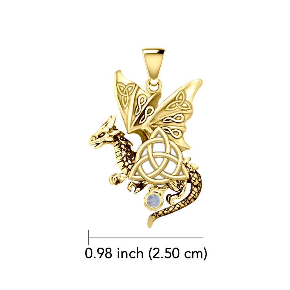 Dragon with Triquetra 14K Yellow Gold Pendant GPD5821