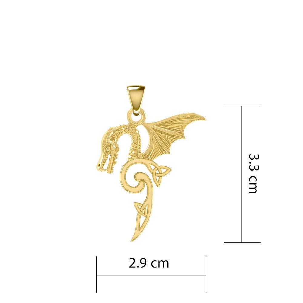 Flying Dragon with Triquetra Solid Gold Pendant GPD5822