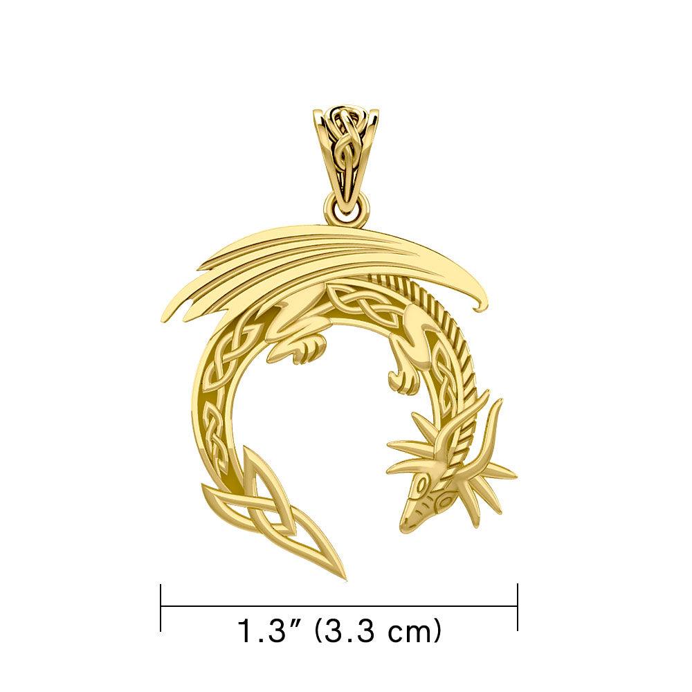 Dragon with Celtic Solid Gold Pendant GPD5849