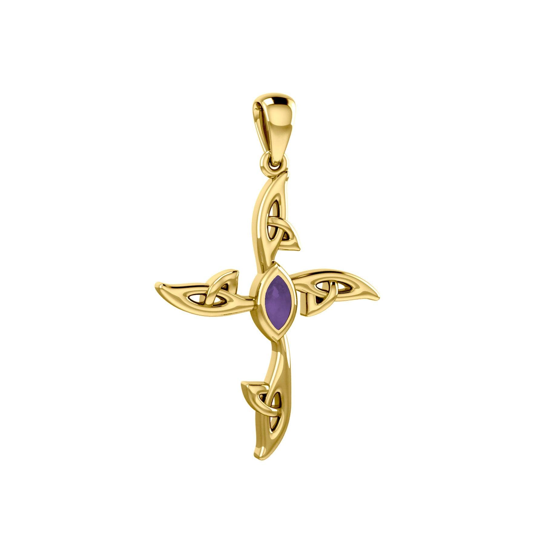 Celtic Cross 14K Solid Gold Pendant with Gemstone GPD5988